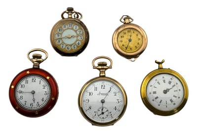 (lot of 5) Gold Filled and Enamel Ladies Pocket watches