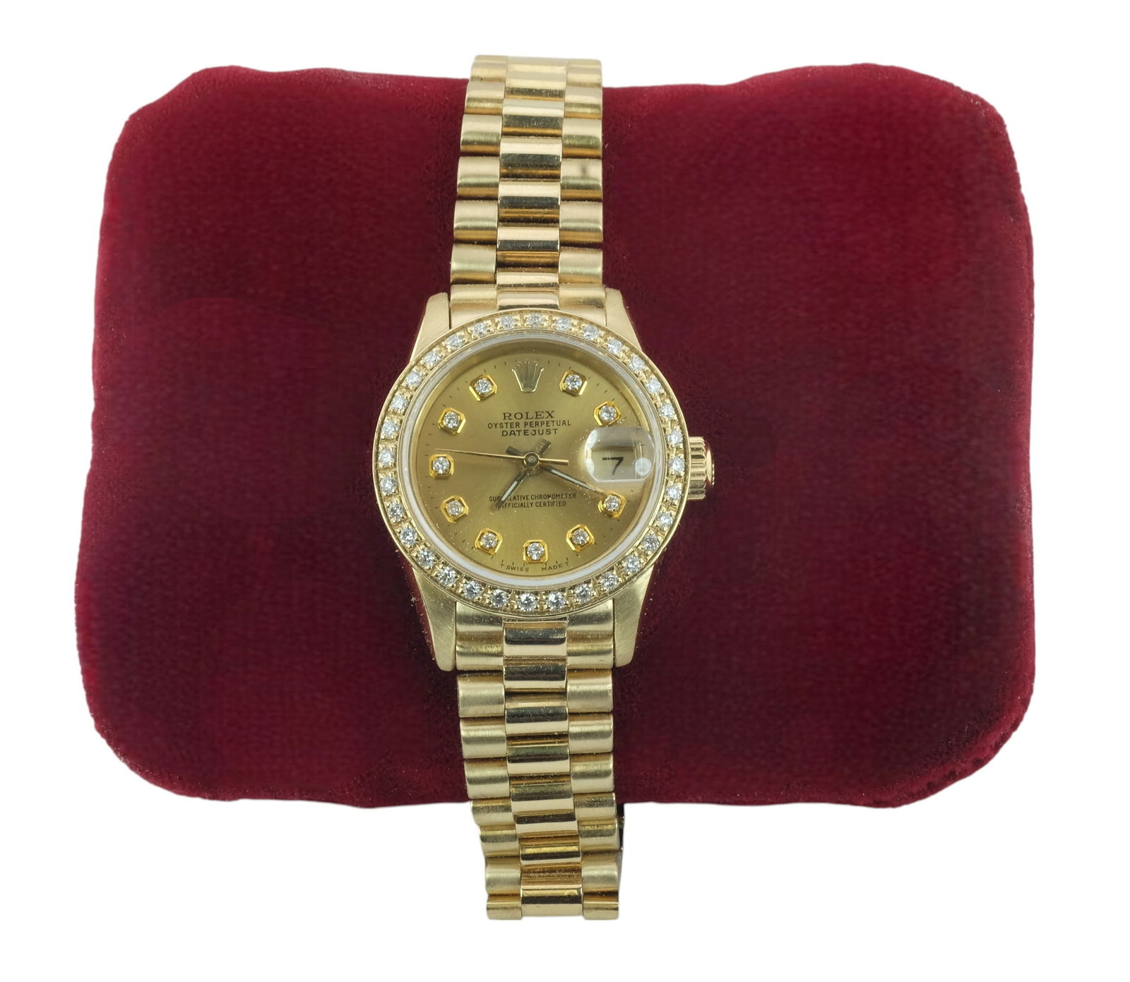 Presidential Rolex Datejust 69178 18K Yellow Gold Watch 26mm with Custom Diamond Bezel and Hour (1 of 8)