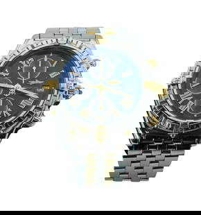 Breitling Crosswind Chronograph SS / 18K Blue Dial 43mm Automatic Watch B13355: Breitling Crosswind B13355, Stainless Steel and 18K Yellow Gold on a Stainless Steel and 18K Yellow Gold Bracelet, Automatic Movement, Date, Small Seconds at 9 O'clock, Chronograph, Blue Dial with Rom
