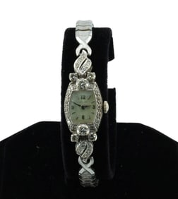 1930s Lady's Art Deco Hamilton 14K White Gold Diamond Wristwatch