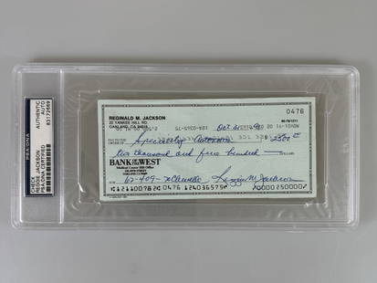 Reggie Jackson Signed Check PSA/DNA Ceritified: Reggie Jackson Signed Check PSA/DNA Ceritified. Check paid to "Specialty Autonation."