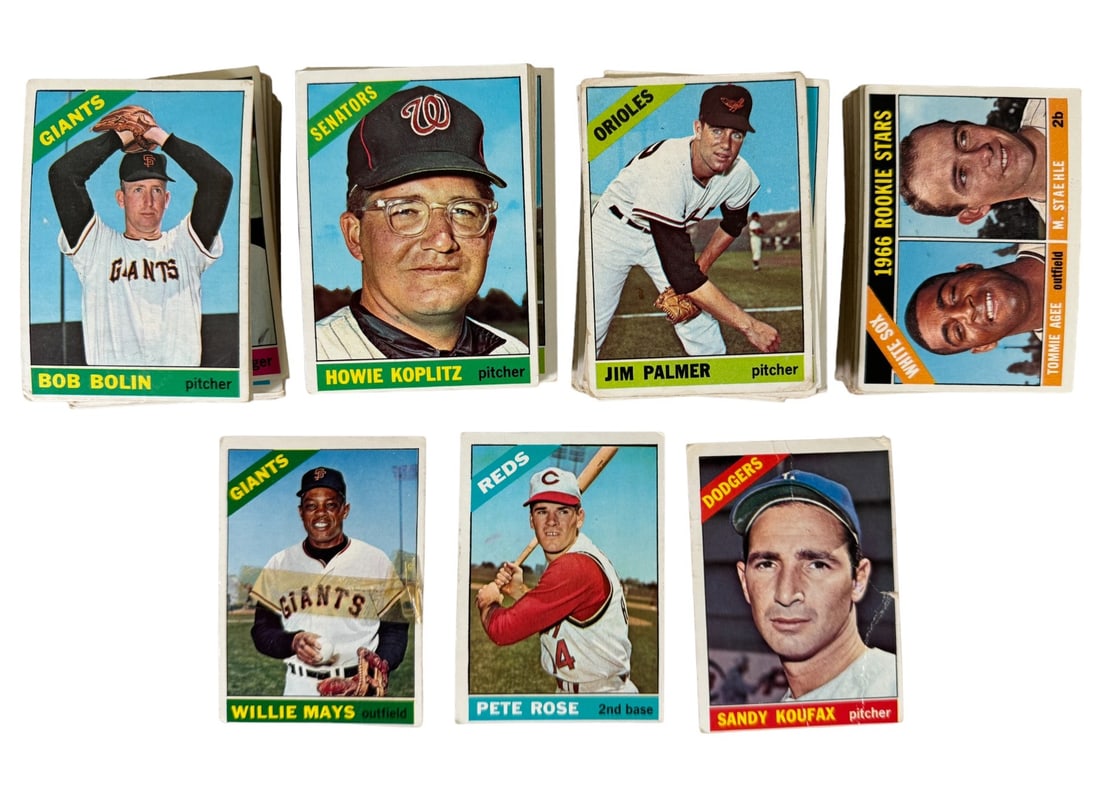 1966 Topps Baseball 197 Cards including Pete Rose, Willie May, Sandy Koufax low grade (1 of 4)