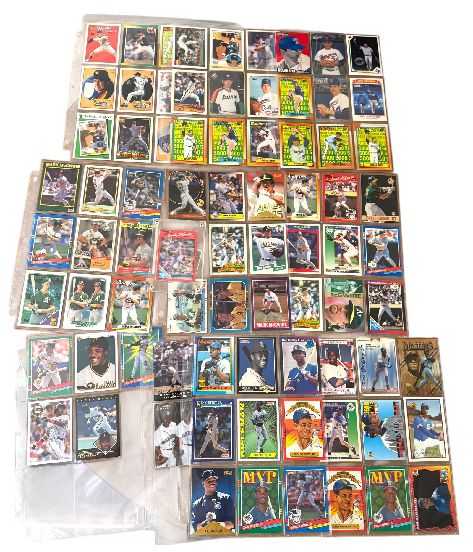 Collection Baseball Cards Including Rookie cards, Ken Griffey Jr, Mark McGwire, Bary Bonds, Nolan (1 of 7)