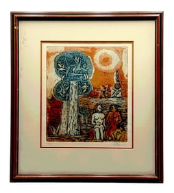 Julio Alpuy (Uruquay, 1919-2009) "Landscape at Twilight" Color Etching and Aquatint