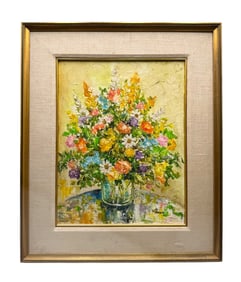 Impressionistic Floral Oil on Canvas Painting Signed