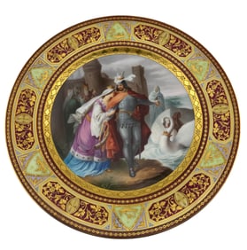 Hand Painted Dresden Ambrosius Lamm Plate Depicting Lohengrin Circa 1905