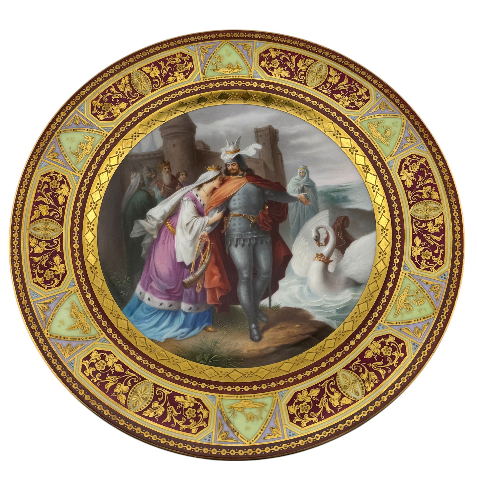 Hand Painted Dresden Ambrosius Lamm Plate Depicting Lohengrin Circa 1905 (1 of 3)