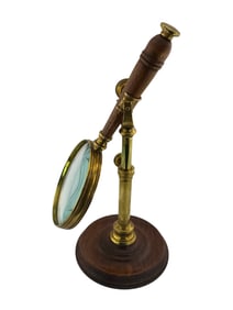 Vintage Brass Stand Magnifier with Wood Base Adjustable