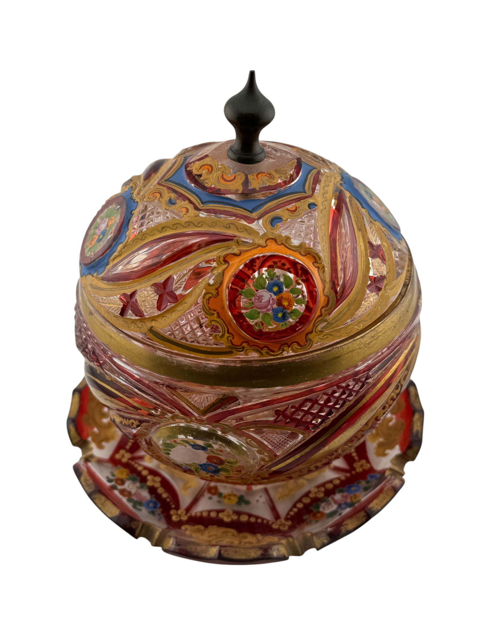 Red and Gilt Czech Bohemia Cut-Glass Bowl and Saucer (1 of 5)