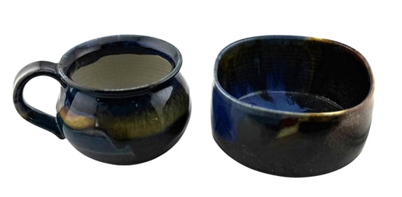 Pair of Handmade Studio Art Pottery Bowl and Mug Signed.