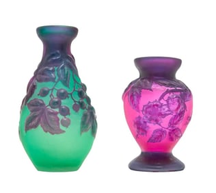 Two Galle Cameo Decorated Glass Vases