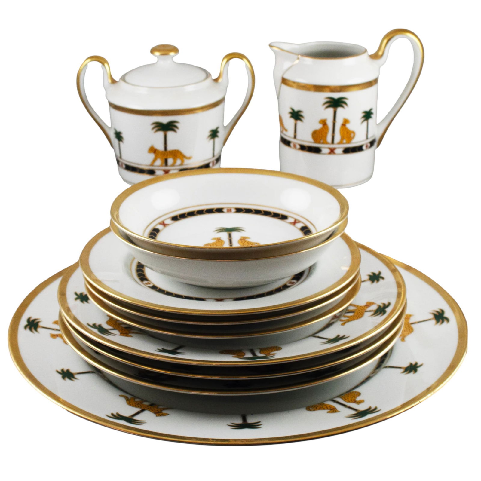 Christian Dior Casablanca Dinnerware.: Christian Dior Casablanca Dinnerware. Cream and Sugar, 2 Berry Bowls, 3 Dessert Plates, 3 Salad Plates, 1 Dinner.