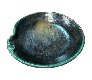 Raku Studio Pottery Console Decorative Bowl Saeshells Relief Artist Signed