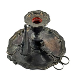 English Silver-Plated Chamberstick with a Conical Snuffer