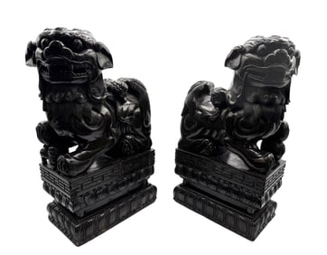 Pair of Vintage Chinese Carved Wooden Foo Dogs