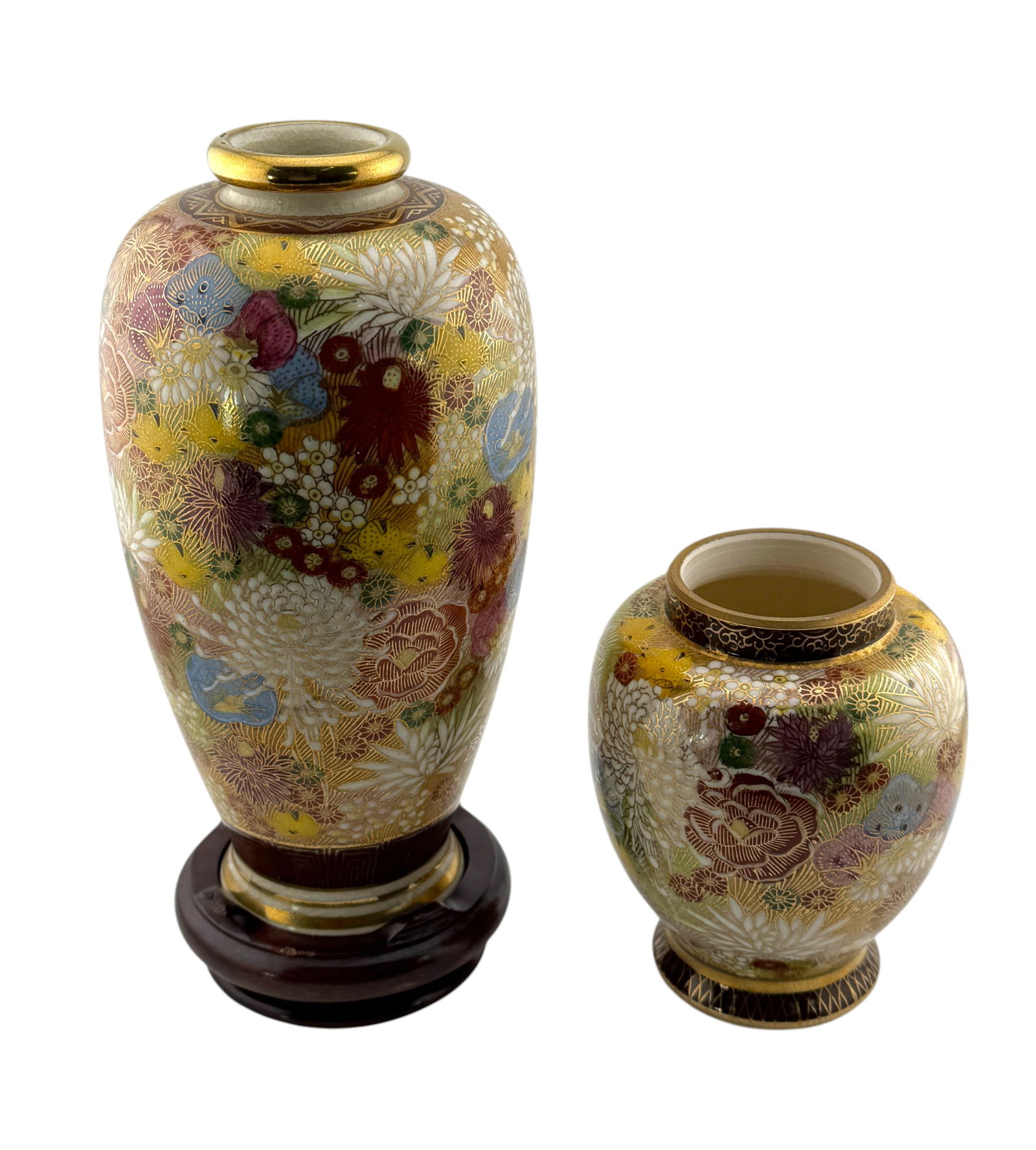Pair of Japanese Satsuma "Thousand Flowers" Millefleur Vases (1 of 3)