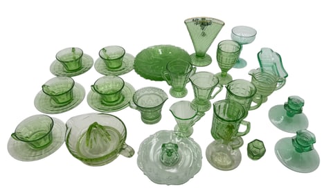 Collection of Uranium Depression Glasses 30 Pieces