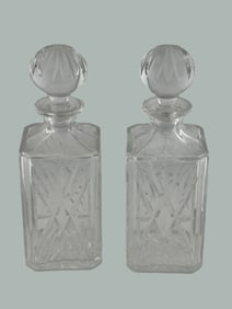 Pair of Vintage Cut Glass Crystal Decanter with Stopper