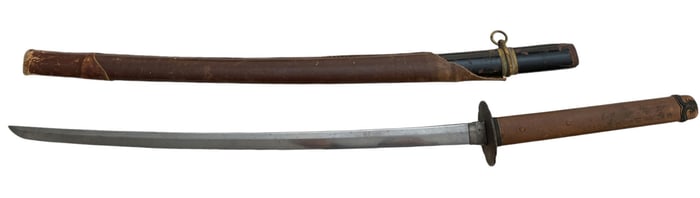 Big Tsuba Katana with War Time Hanger and Officers Leather Field Cover