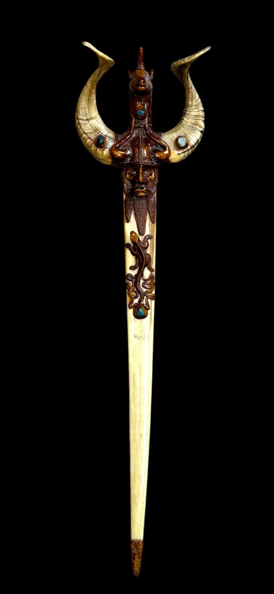 Ceremonial Horn with Gemstone Sword: Ceremonial Horn with Gemstone Sword. Length 36"