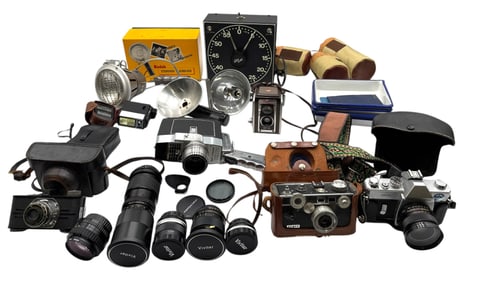 Collection of Vintage Cameras, Camcorders and Camera Accessories