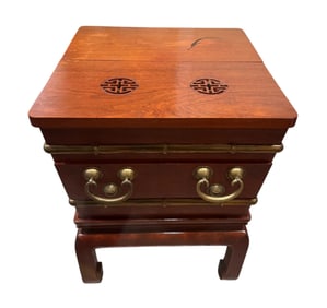 Large Chinese Ice Chest with Brass Handle on Wooden Stand