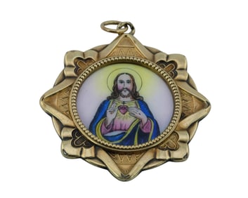 Vintage 10K Gold Filled Reversable Pendant with Mary and Jesus