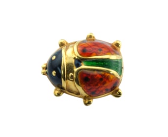 Italian 18Kt Enamel Beetle Bug Brooch Signed
