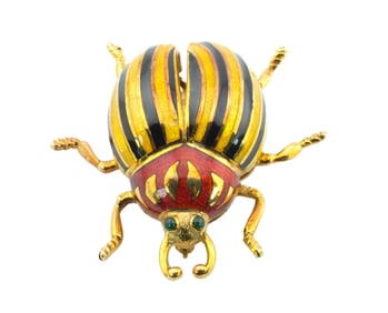 Vintage Enamel 14K Beetle Brooch