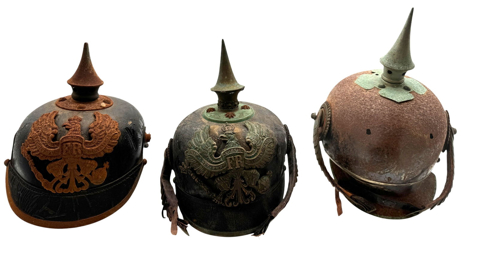 LOT OF 3 WWI IMPERIAL GERMAN PICKELHAUBE MODEL 1915 SPIKE HELMET (1 of 5)