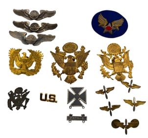Collection of Vintage Military Patches and Pins Including Sterling Silver