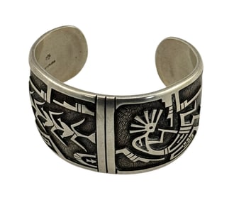 Native American Sterling Silver Cuff Bracelet featuring Kokopelli