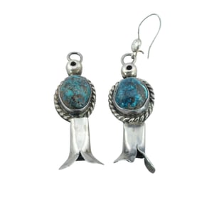 Pair of Native American Sterling Silver and Turquoise Earrings