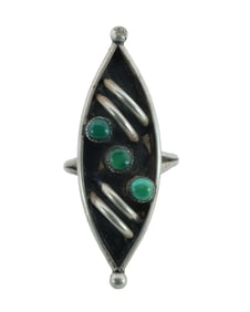 Vintage Zuni Navajo Sterling Silver Turquoise Marquise Shaped Ladies Ring