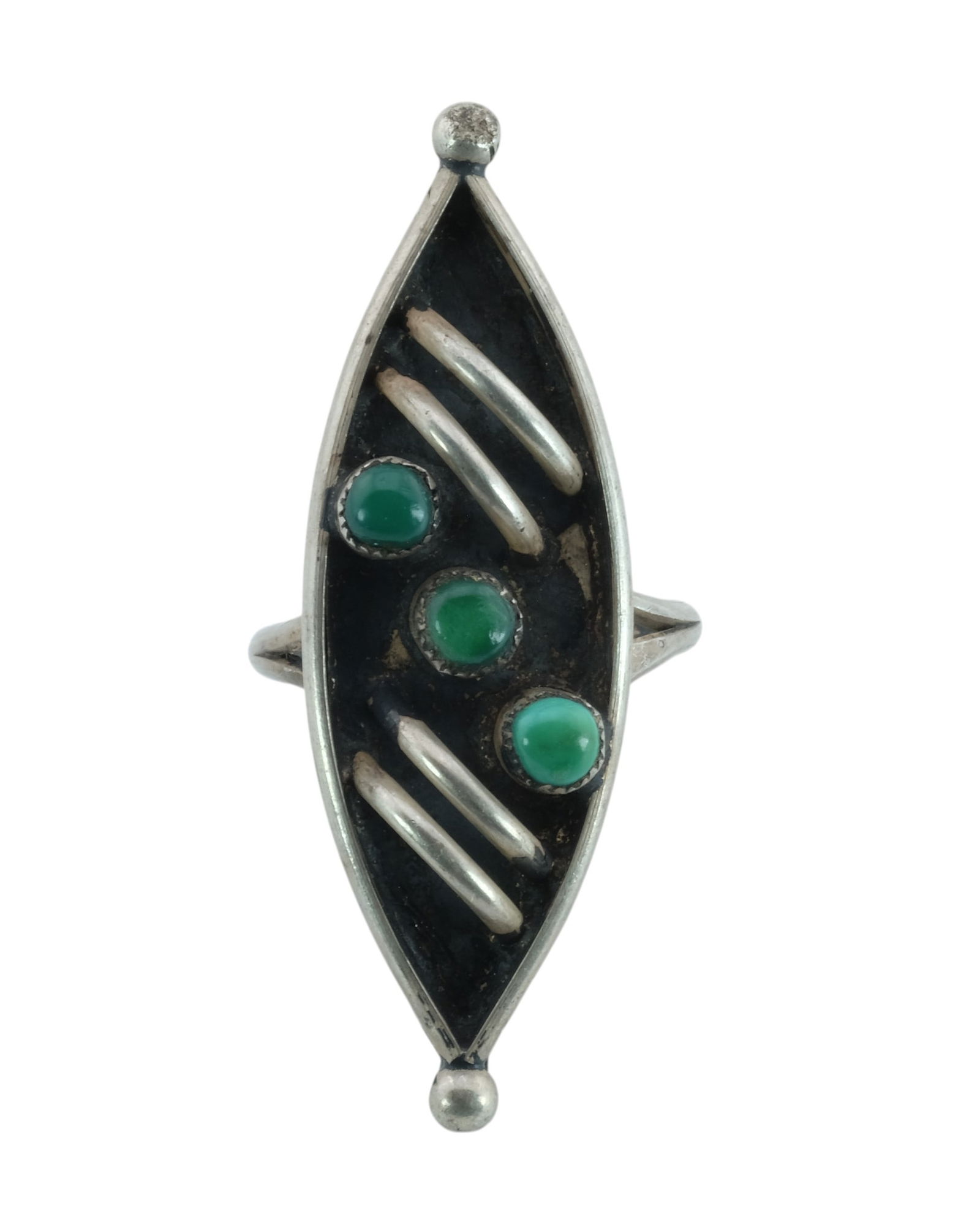 Vintage Zuni Navajo Sterling Silver Turquoise Marquise Shaped Ladies Ring (1 of 2)