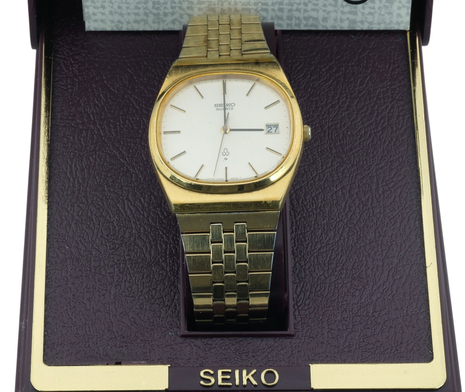 Seiko Watch 7832-5010 Quartz Gold Stainless Steel Day Wristwatch with Original Box: Seiko Watch 7832-5010 Quartz Gold Stainless Steel Day Wristwatch with Original Box. T/S