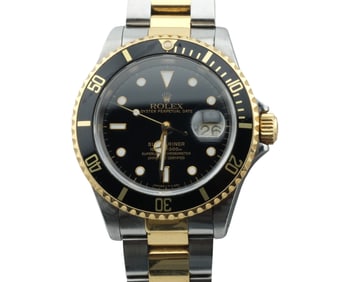 Two-Tone Rolex Oyster Perpetual Date Submariner Wristwatch Model 16613