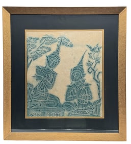 Vtg Thai Temple Stone Rubbing onj Rice Paper "Story of Ramakien"