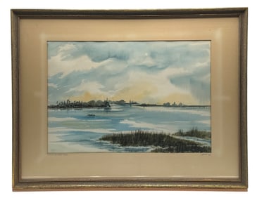 Framed Watercolor "Across the Napa River" signed Nita 68