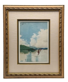 Framed Watercolor of a Coastal Scene Signed