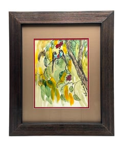 Anna Sandhu Ray (1946- , Virginia) Watercolor Painting of Two Birds