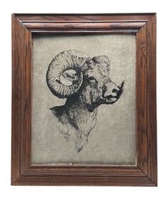 Vel Miller "Bighorn Sheep" Painting on Suede. C.1976