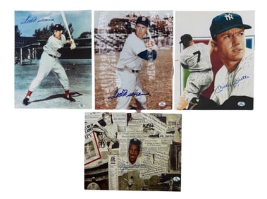 Four Signed Prints of MLB Ted Williams (2), Joe Dimaggio, and Mickey Mantle with COA