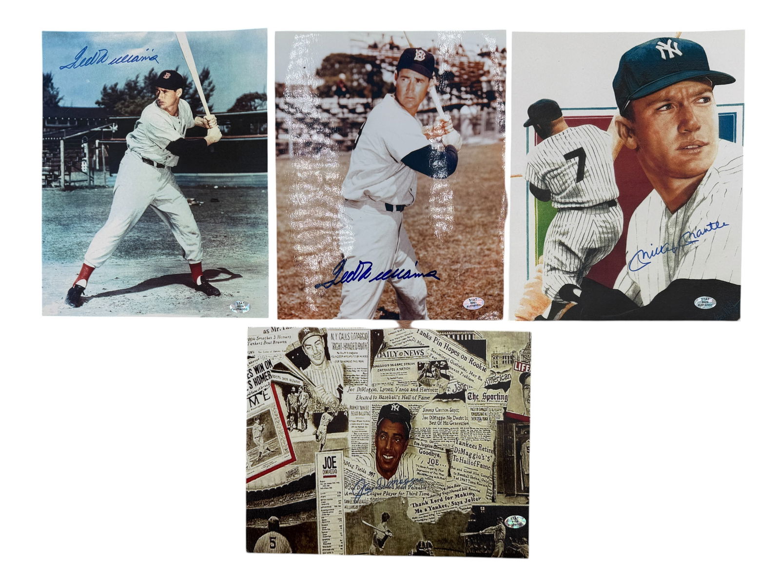 Four Signed Prints of MLB Ted Williams (2), Joe Dimaggio, and Mickey Mantle with COA (1 of 6)