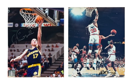 Two Signed Photographs of NBA Chris Mullin and Patrick Ewing with COA