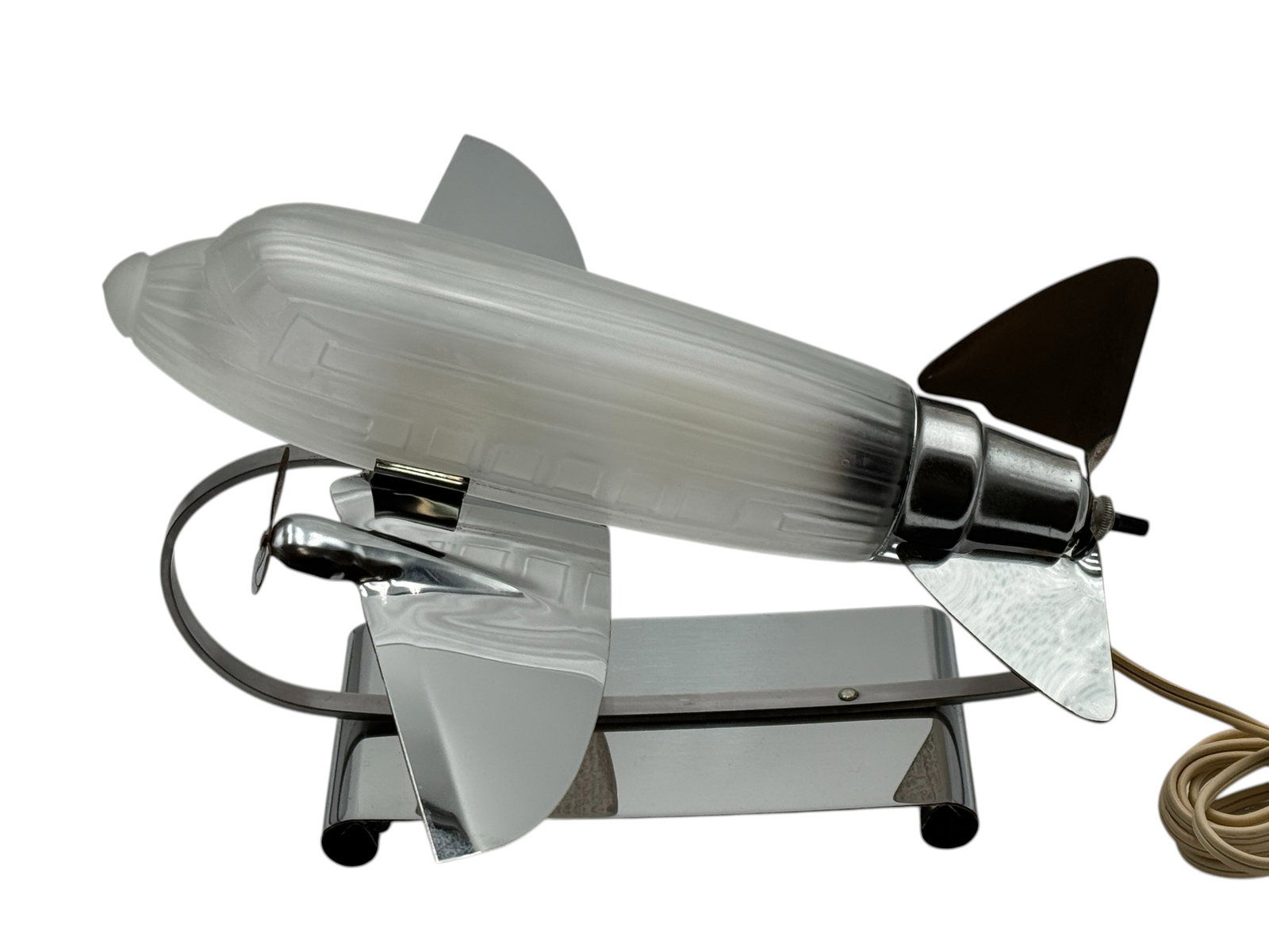 Sarsaparilla Art Deco Glass and Chrome Airplane Lamp: Sarsaparilla Art Deco Glass and Chrome Airplane Lamp. 12" x 13" x 7" J/M