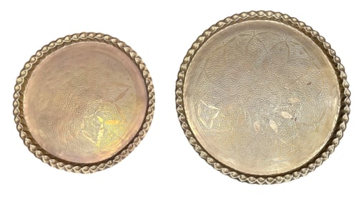 Two Vintage India Etched Brass Trays