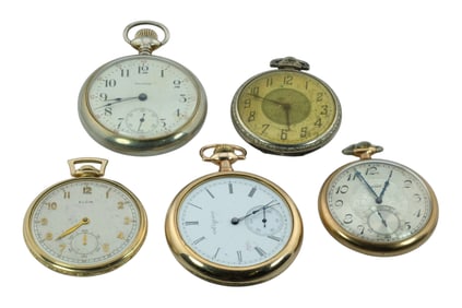 Collection of 5 Open Face Vintage Pocket Watches