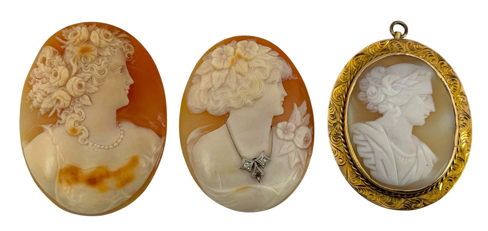 Lot of 3 Vintage Victorian Cameos with Diamond and Gold Filled bezel (1 of 2)