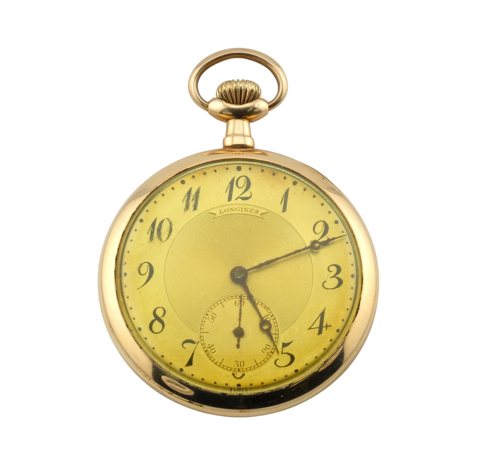 1910 Longines Gold Filled Pocket Watch: 1910 Longines Gold Filled Pocket Watch. Case size 44mm, 15 jewels, openface, monogrammed.